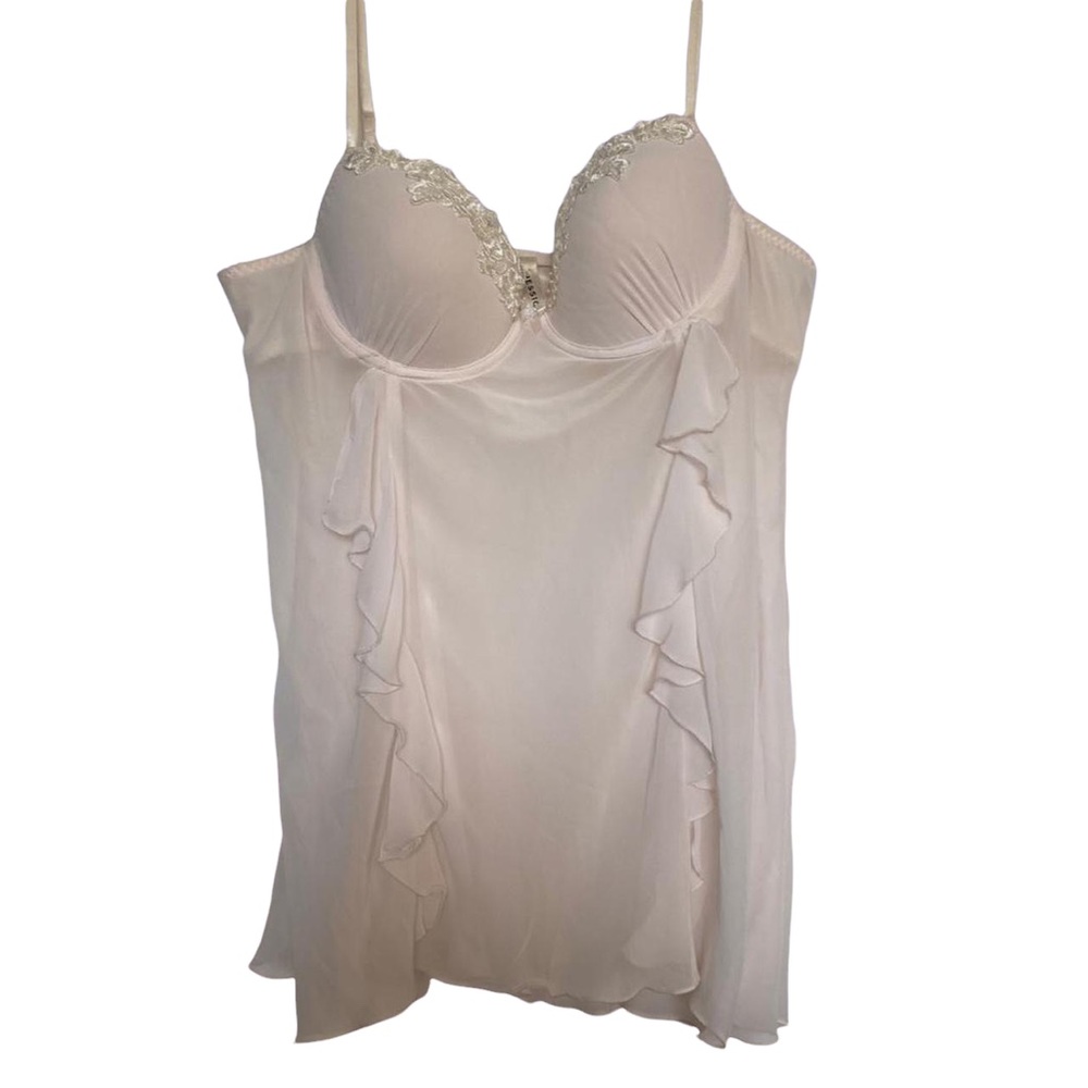 Jessica Y2K Soft Pink Coquette Ruffle Chemise Lingerie Bustier Slip XL